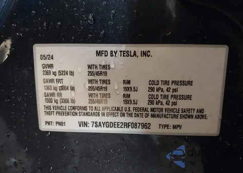 2024 Tesla Model Y Long Range Dual Motor All-Wheel Drive from USA, damaged, VIN 7SAYGDEE2RF087962